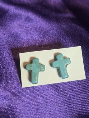 Turquoise Cross Resin Stud Earrings
